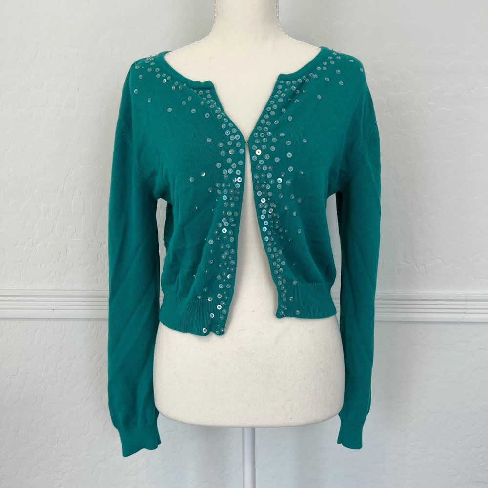 vintage y2k mermaid turquoise sequin cardigan sweater